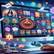 Tampilan layar slot mesin yang berputar dengan desain neon warna-warni